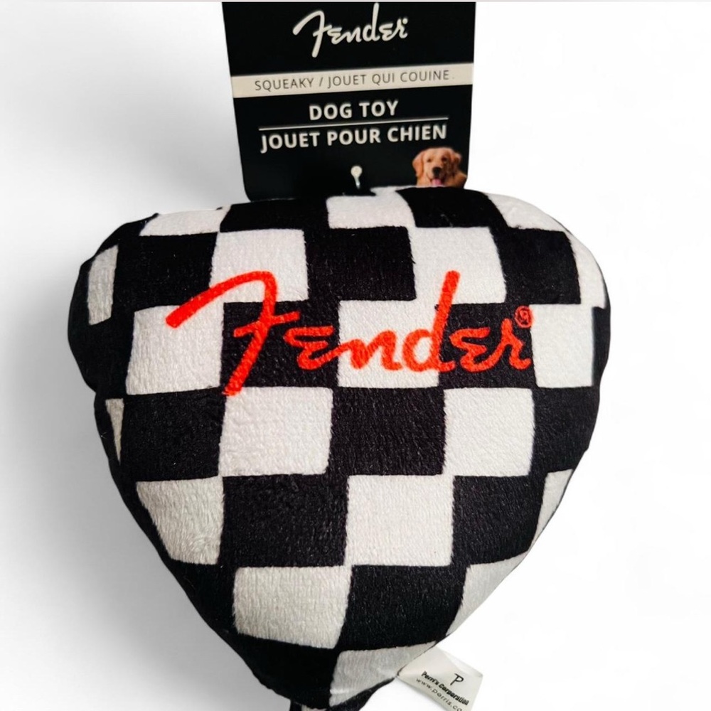 Fender Checkered Black and White Guitar Pick Shaped Pet Toy #160